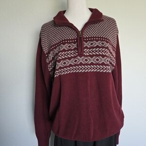 Weatherproof Men's Burgundy Patterned Zip-Up Sweater